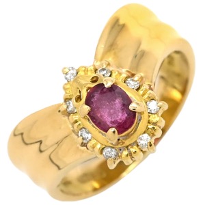 リング 指輪 ルビー ダイヤ リング K18YG ゴールド Au750 18K 18金 レッド 赤  中古