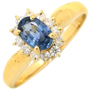 リング 指輪 ブルーサファイア ダイヤ K18YG ゴールド 青  中古