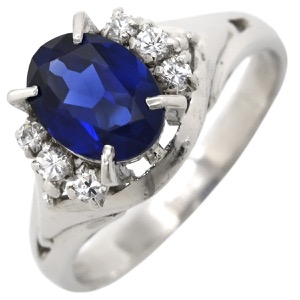 リング 指輪 ブルーサファイア ダイヤ リング Pt900 シルバー 青 プラチナ  中古