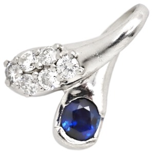 ペンダントトップ Pt900 シルバー ネックレストップ チャーム プラチナ900 サファイア ブルー 青 ダイヤ 6P 6粒  中古