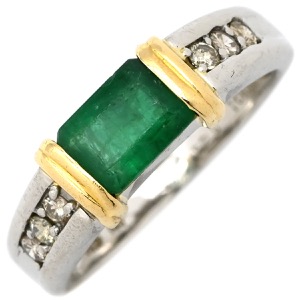 リング 指輪 エメラルド ダイヤモンド リング Pt900 シルバー グリーン 緑  中古