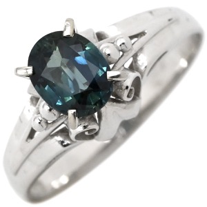 リング 指輪 ブルーサファイア リング K10WG シルバー 立爪 10K 10金  中古