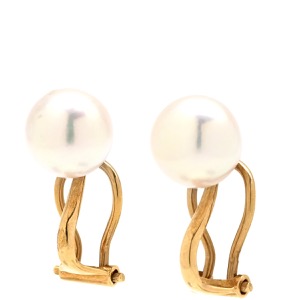 イヤリング K18YG ホワイト Au750 18K 18金 イエローゴールド あこや パール 真珠 1P 1粒  中古