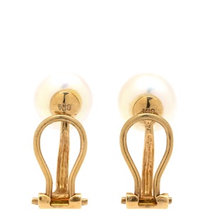 イヤリング K18YG ホワイト Au750 18K 18金 イエローゴールド あこや パール 真珠 1P 1粒  中古