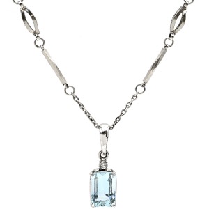 ネックレス Pt850 ブルー 水色 アクアマリン スクエア バケットカット ダイヤ プラチナ  中古