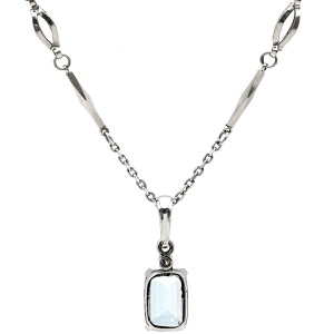 ネックレス Pt850 ブルー 水色 アクアマリン スクエア バケットカット ダイヤ プラチナ  中古