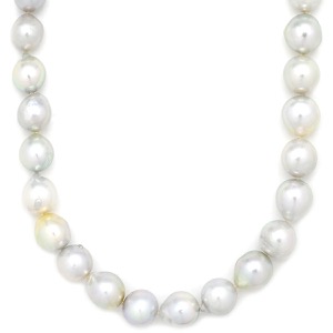 ネックレス パール ロングネックレス K14WG ホワイト アコヤパール ライトグレー  中古