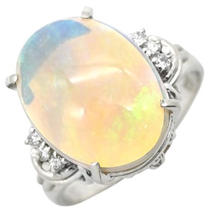 リング 指輪 オパール ダイヤリング Pt900 シルバー 中古