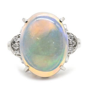 リング 指輪 オパール ダイヤリング Pt900 シルバー 中古