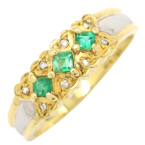 リング 指輪 エメラルド ダイヤモンド リング K18YG ゴールド グリーン 緑 コンビリング  中古