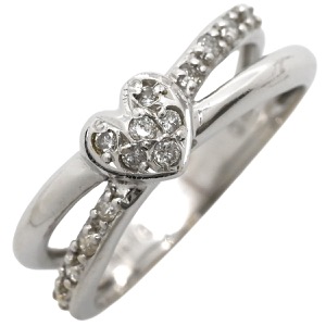 リング 指輪 ダイヤリング K14WG シルバー ハートモチーフ  中古