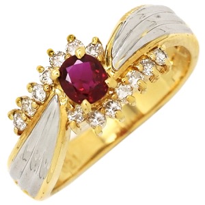 リング 指輪 ルビー ダイヤリング K18YG ゴールド Pt900 イエローゴールド プラチナ コンビ レッド 赤  中古