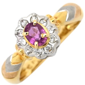 リング 指輪 サファイア ダイヤ リング K18YG ゴールド Au750 18K Pt900 ピンク コンビ  中古