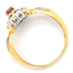 リング 指輪 サファイア ダイヤ リング K18YG ゴールド Au750 18K Pt900 ピンク コンビ  中古