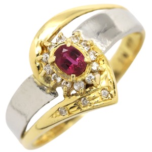 リング 指輪 ルビー ダイヤリング K18YG ゴールド コンビリング  中古