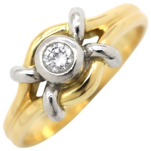 リング 指輪 ダイヤリング K18YG シルバー コンビリング 1Pダイヤ  中古