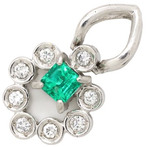 ペンダントトップ エメラルド ダイヤ Pt900 シルバー 中古