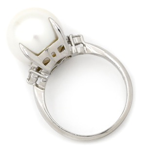 リング 指輪 白蝶パール ダイヤリング Pt900 シルバー 1粒 1P  中古