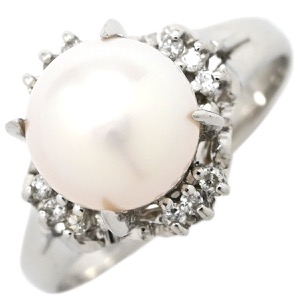 リング 指輪 パール ダイヤリング Pt900 シルバー 1粒 1P  中古
