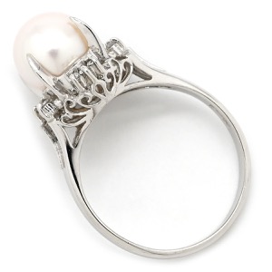 リング 指輪 パール ダイヤリング Pt900 シルバー 1粒 1P  中古