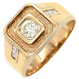 リング 指輪 印台 ダイヤリング K14YG ゴールド スクエア   中古