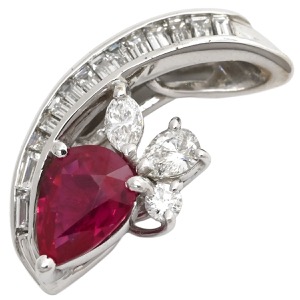 ペンダントトップ ルビー ダイヤ K18WG シルバー 赤 レッド ネックレストップ  中古