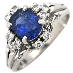 リング 指輪 ブルーサファイア ダイヤリング Pt900 シルバー 青  中古
