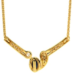 ネックレス ダイヤ ブルーサファイア ペンダント K18YG ゴールド オーバルカボションカット  中古