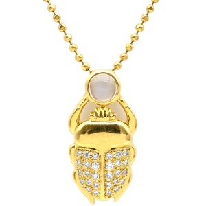 ネックレス ムーンストーン ダイヤペンダント K18YG ゴールド スカラベモチーフ 750 18K  中古