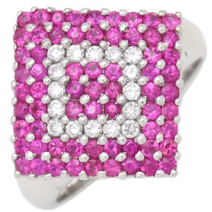 リング 指輪 ルビー ダイヤ リング K18WG シルバー ひし形 ダイヤ 四角 角型 750 K18 WG  中古