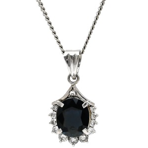 ネックレス サファイア ダイヤモンド Pt900 シルバー Pt850 Pt900 ドロップ ペンダント ダイヤ 青  中古