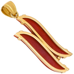 ペンダントトップ 珊瑚 K18YG ゴールド 赤 血赤サンゴ  中古