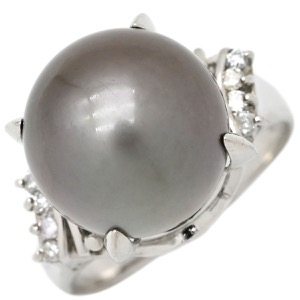 リング 指輪 黒蝶パール ダイヤリング Pt900 シルバー 1粒 1P  中古