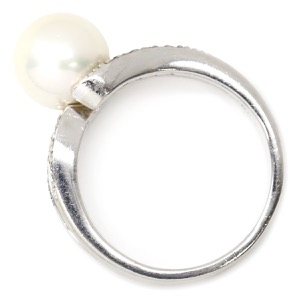 リング 指輪 パール ダイヤリング Pt900 シルバー 1粒 1P   中古