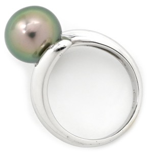 リング 指輪 黒蝶パール ダイヤリング K18WG シルバー 1粒 1P  中古