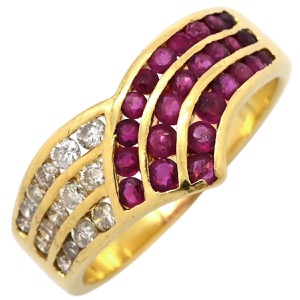 リング 指輪 ルビー ダイヤ リング K18YG ゴールド Au750 18K 18金 レッド 赤  中古