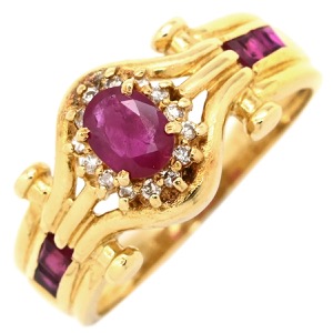 リング 指輪 ルビー ダイヤ リング K18YG ゴールド Au750 18K 18金 レッド 赤  中古
