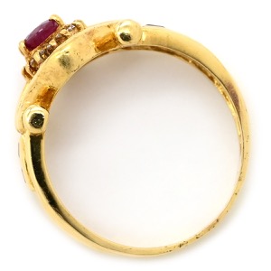 リング 指輪 ルビー ダイヤ リング K18YG ゴールド Au750 18K 18金 レッド 赤  中古