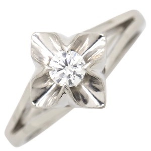 リング 指輪 ダイヤ 立爪リング Pt900 シルバー 1P フラワーモチーフ  中古