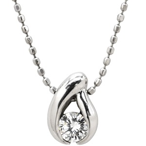 ネックレス ダイヤペンダント K18WG シルバー 1P 一粒 18K WG Au750 雫  中古