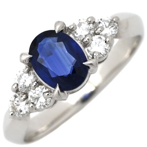 リング 指輪 ブルーサファイア ダイヤリング Pt900 シルバー 青  中古