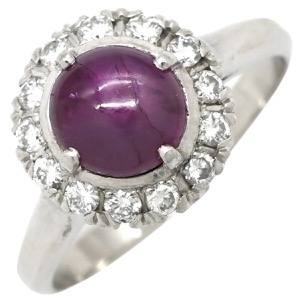 リング 指輪 スタールビー ダイヤリング Pt850 シルバー レッド 赤 Pm850  中古