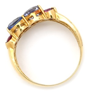 リング 指輪 サファイア ルビー リング K18YG ゴールド ブルー ピンク 750 YG  中古