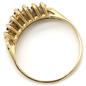 リング 指輪 ルビー ダイヤリング K14 ゴールド 一文字 5P  中古