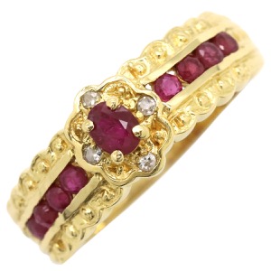 リング 指輪 ルビー ダイヤリング K18YG ゴールド レッド 赤 1Pダイヤ  中古