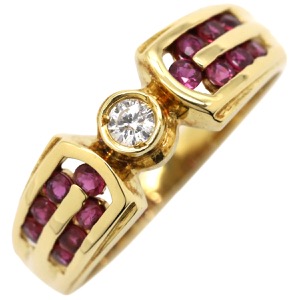 リング 指輪 ルビー ダイヤリング K18YG ゴールド レッド 赤 1Pダイヤ  中古