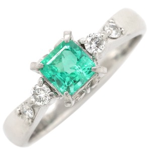 リング 指輪 エメラルド ダイヤモンド リング Pt900 シルバー グリーン 緑 四角 立爪  中古