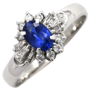 リング 指輪 サファイア ダイヤリング Pt900 シルバー 青 中古