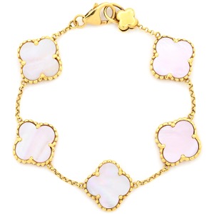 ブレスレット フラワーモチーフ シェルブレスレット K18YG ピンク 天然シェル フリーフォーム 淡桃色  中古