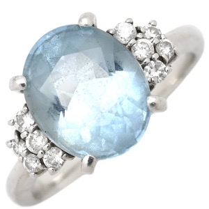 リング 指輪 アクアマリン ダイヤリング Pt900 シルバー ブルー 青  中古
